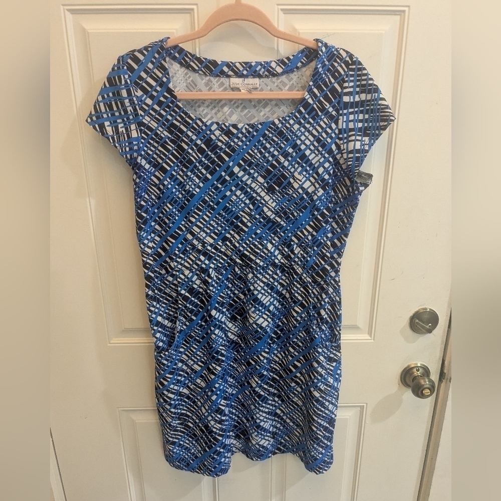 Jude Connally Blue and Black Striped Dress With Pockets
